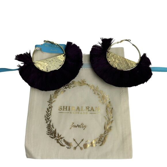 Shiraleah Chicago Anthropologie Anya Hoop Plum Fringe Earrings - Picture 1 of 8